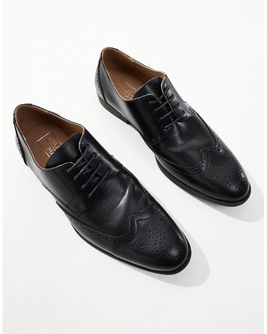 Truffle Collection Black Almond Toe Brogue Shoes for men