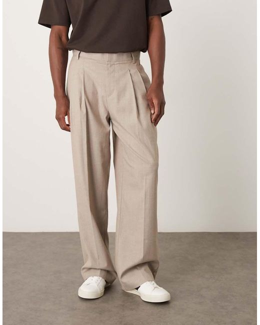 ASOS Natural Wide Suit Trousers for men