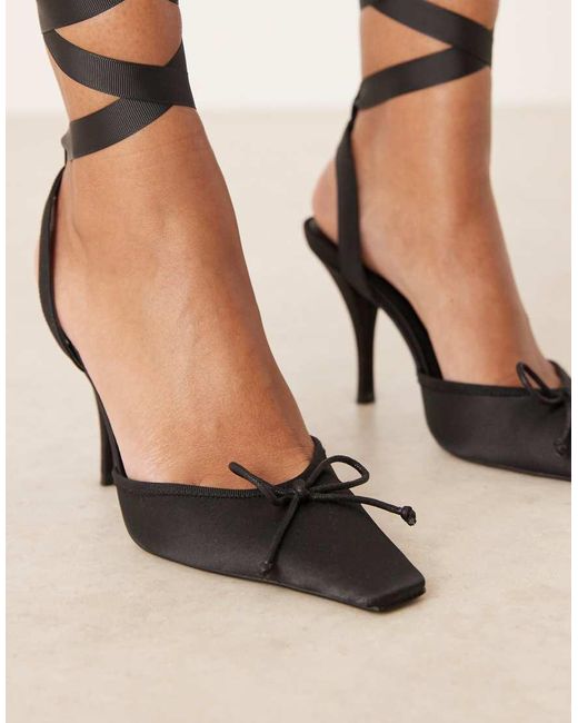 ASOS Black Peony Tie Leg Detail High Heel Shoes