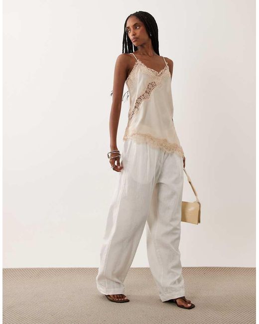 Jdy Natural Asymmetric Cami Top With Lace Edges