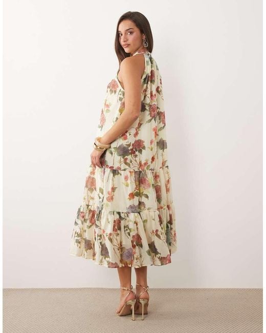 Vila Natural Halter Neck Tiered Midi Dress