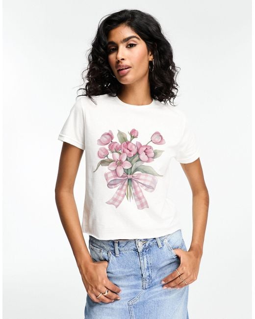 ASOS White Baby Tee With Flower And Bow Graphic On