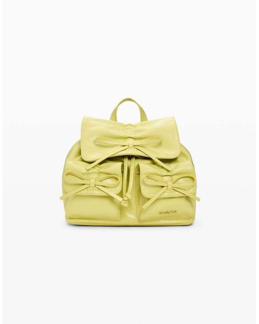 Desigual Yellow Small Shiny Bow Backpack