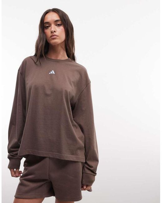 Adidas Originals Brown Three Stripes Studios Long Sleeve Top