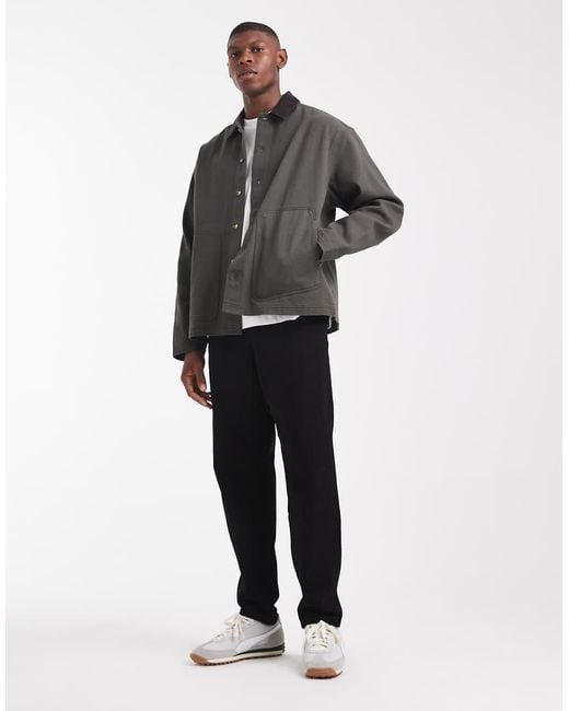 ASOS Gray Oversized Twill Shirt With Cord Collar for men