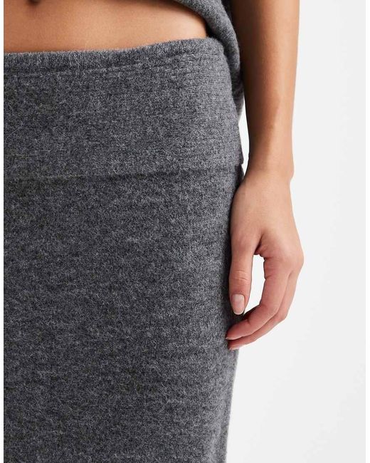 Pieces Gray Foldover Waist Knitted Midi Skirt Co-Ord