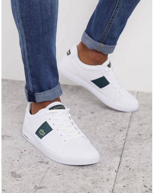 Lacoste White Europa Trainers With Green Stripe for men