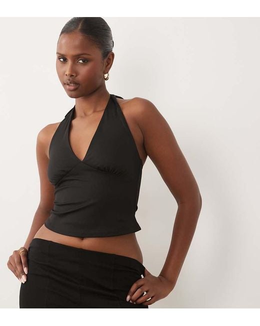 The Frolic Black Exclusive Slinky Plunge Halterneck Top