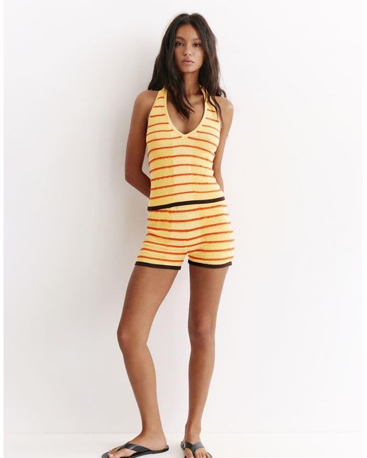 Pull&Bear Metallic Striped Knit Halter Top