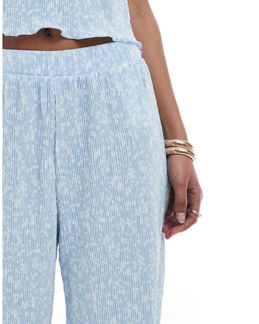 Pieces Blue Mini Plisse Wide Leg Trouser Co-Ord