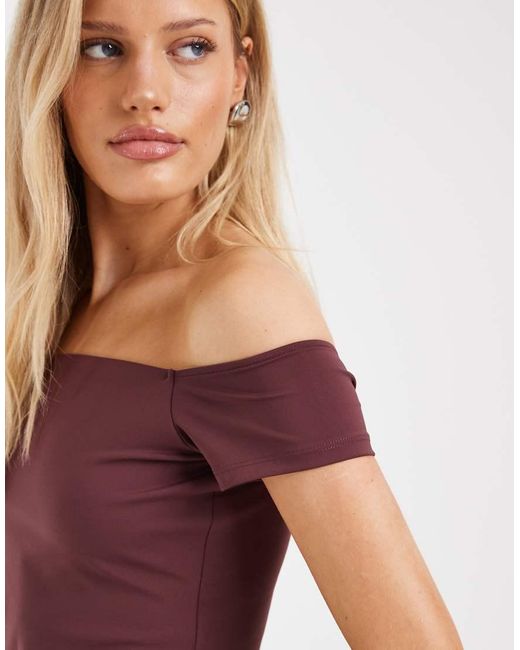ASOS Red Sculpting Off The Shoulder Short Sleeve Top