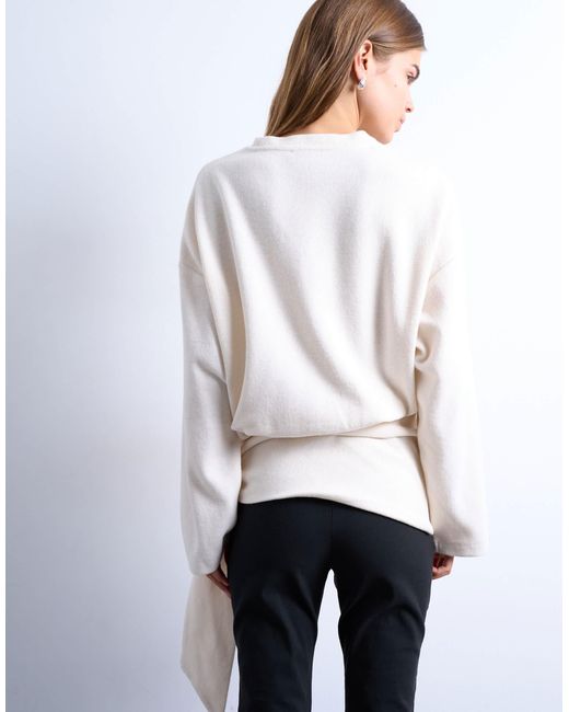 T-shirt oversize à manches longues en tissu doux avec liens noués à la taille - écru TOPSHOP en coloris White