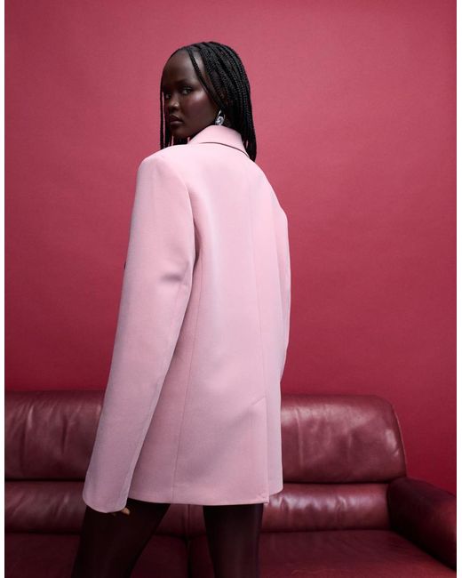ASOS Pink Power Shoulder Double-breasted Blazer
