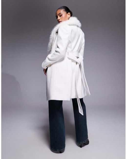 Forever New Blue Formal Belted Detachable Faux Fur Shawl Collar Coat