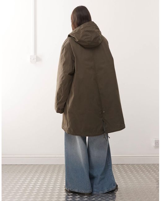 Weekday Blue Oversized Parka Coat With Detachable Lining And Faux Fur Hood
