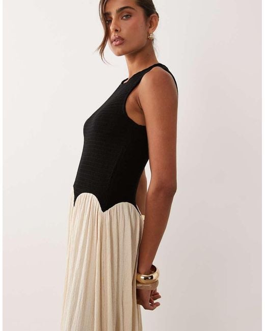 ASOS Natural Colour Block Crinkle Midi Dress