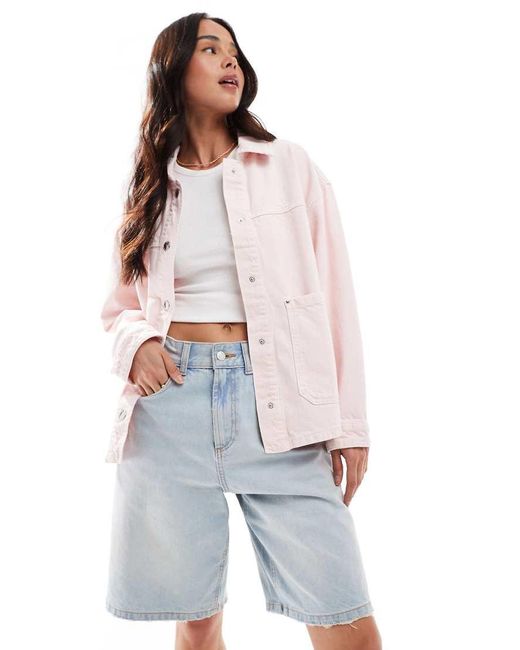 Stradivarius Oversized Denim Overshirt in het Pink