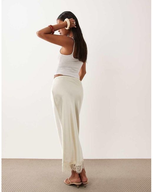 New Look White Lace Trim Satin Midi Skirt