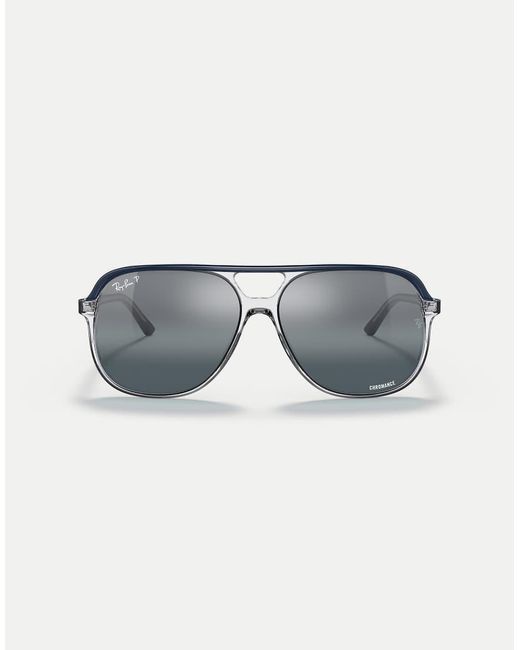 Ray-Ban Blue Bill Square Polarised Sunglasses With Transparent Mirrored Lens