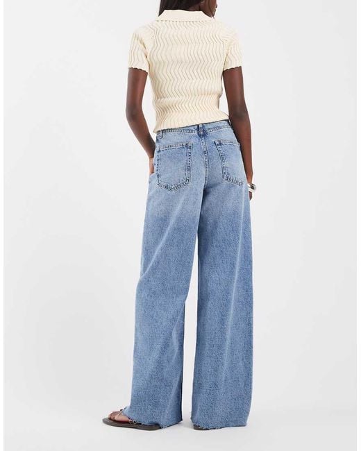 ASOS Blue Low Rise Raw Waistband Straight Leg Jeans