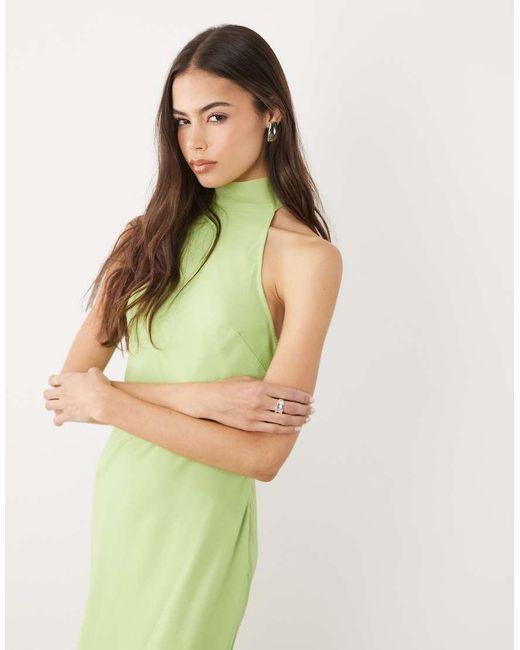 ASOS Green Asos Design Tall Chiffon High Neck Midi Dress