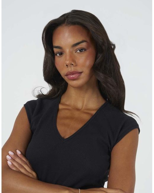 Brave Soul Blue Cap Sleeve V-Neck Fitted T-Shirt