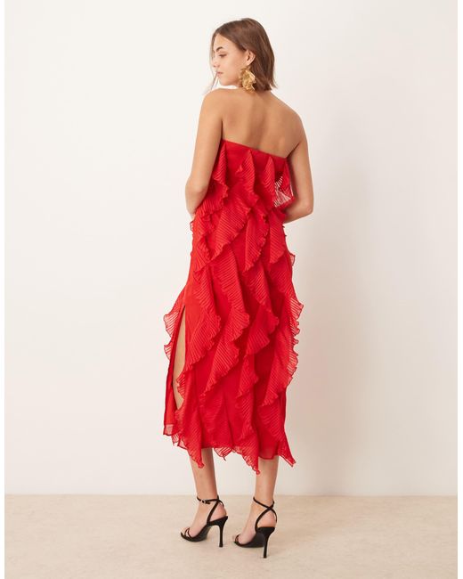 Pretty Lavish Red Strapless Ruffle Maxi Dress