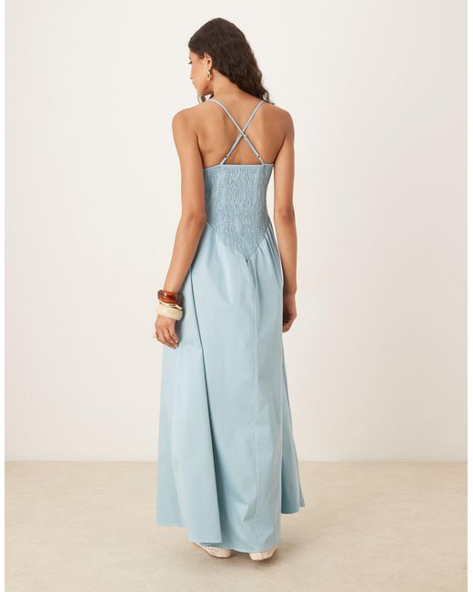 ASOS Blue Scoop Neck Crinkle Maxi Dress With Cross Back