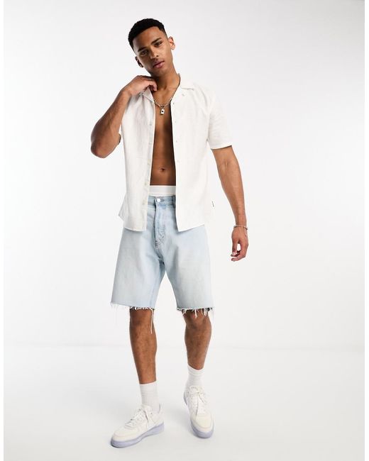 Only & Sons White Linen Mix Revere Collar Shirt for men