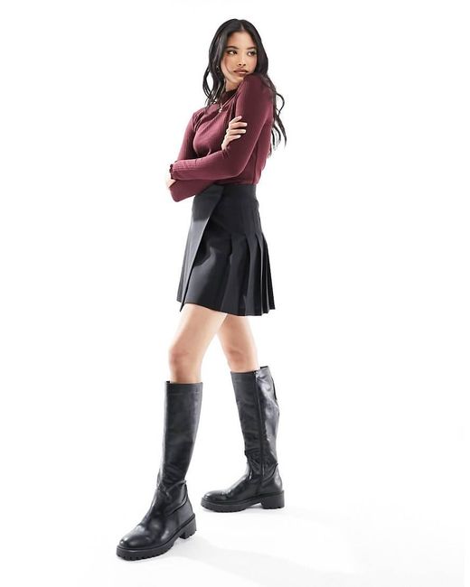 ONLY Red Lettuce Edge High Neck Ribbed Top