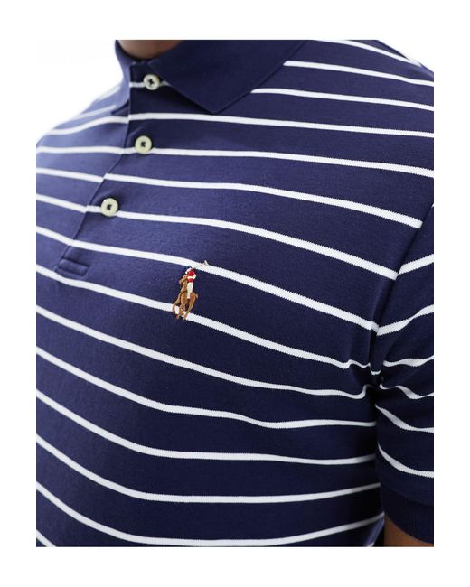 Polo Ralph Lauren Blue Icon Logo Stripe Pima Cotton Polo Slim Fit for men