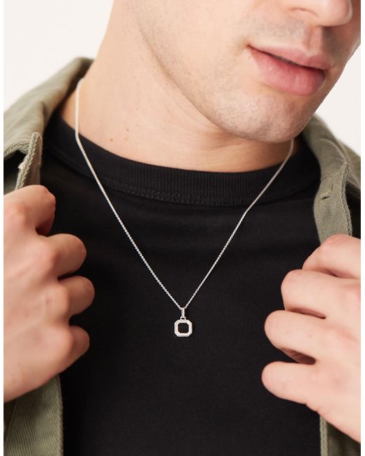 ASOS Black Sterling Onyx Semi-P Octagon Pendant Necklace for men