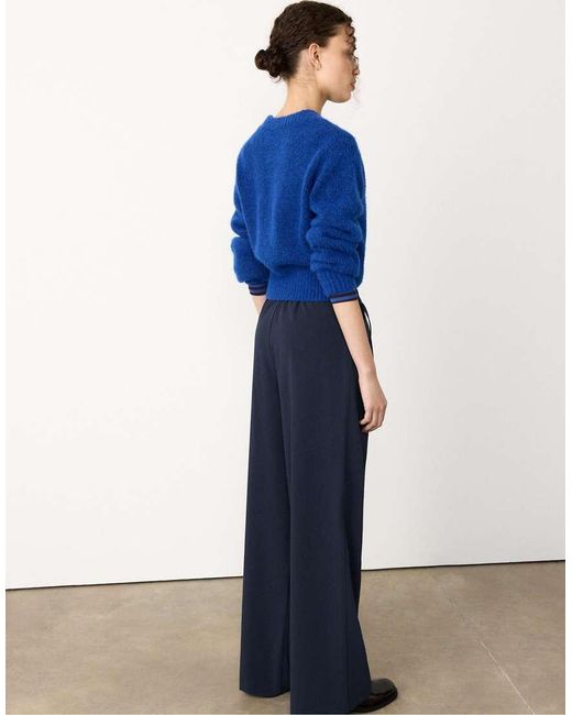 Stradivarius Blue Smart Wide-Leg Trousers With Buckle Detail