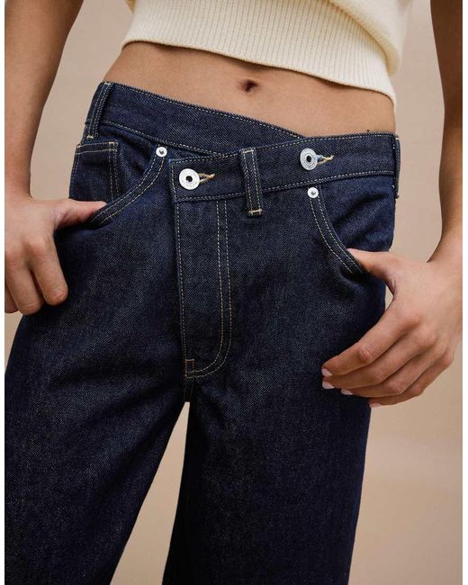 Bershka Blue Wide-leg Cross-waist Jeans