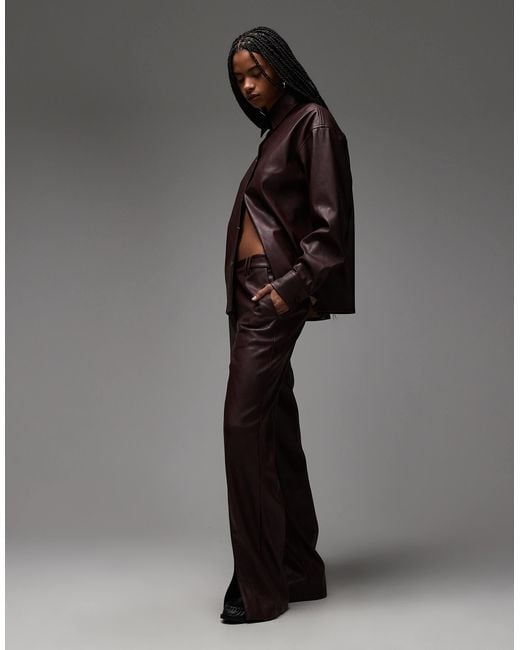 ASOS Gray Mid Rise Straight Leg Faux Leather Trousers Co-ord With Split Hem