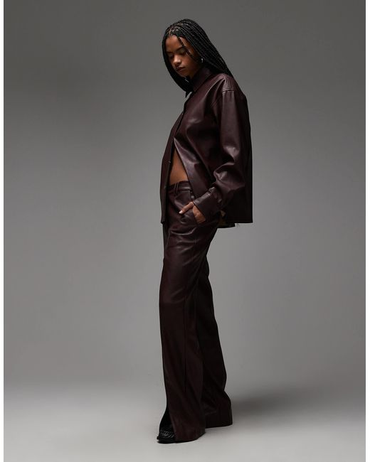 ASOS Gray Mid Rise Straight Leg Faux Leather Trousers Co-ord With Split Hem