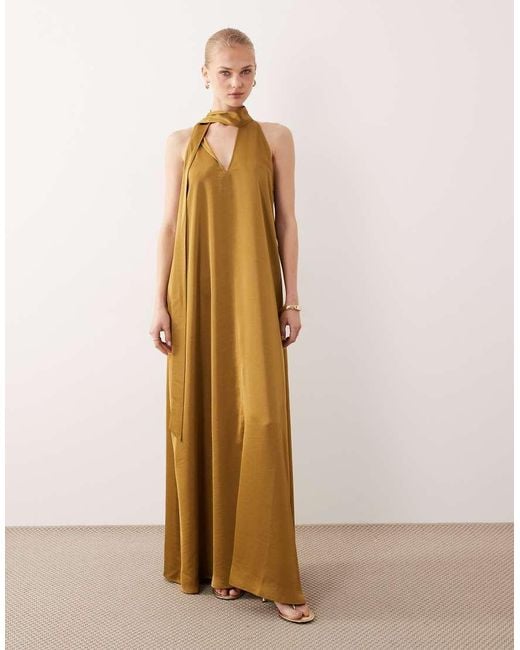 Vila Natural Scarf Neck Satin Maxi Dress