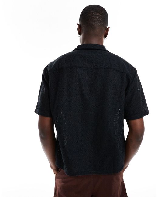 Abercrombie & Fitch – kurzärmliges, kurz geschnittenes oversize-hemd in Black für Herren