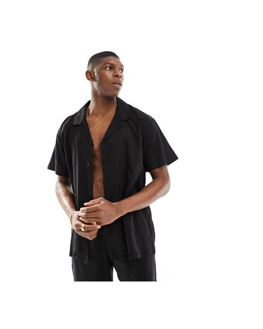 South Beach – strandhemd aus leinenmischung in Black für Herren
