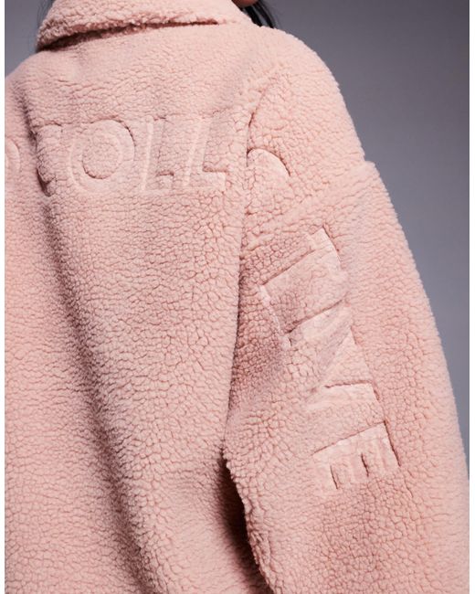 ASOS Pink Weekend Collective Borg Zip Through Fleece With Burnout Graphic