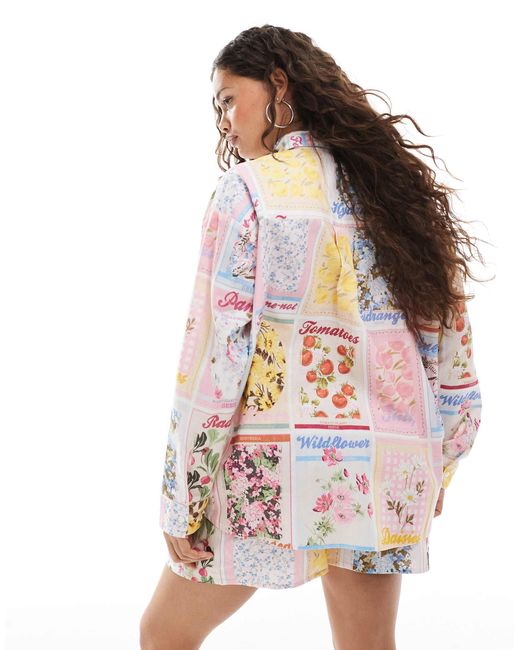 Miss Selfridge White – oversize-hemd mit postkarten-print