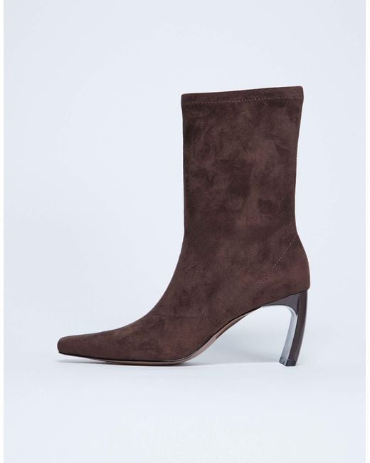 TOPSHOP Brown Pearl Point Toe Faux Suede Ankle Boots