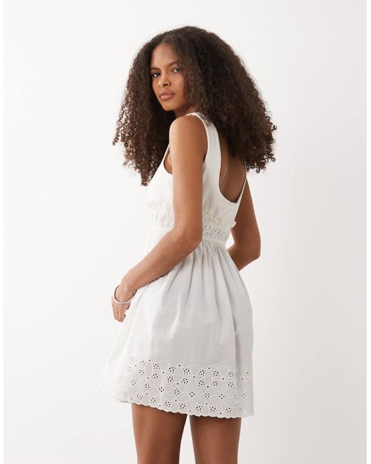 ASOS White Square Neck Cotton Sundress With Cutwork Floral