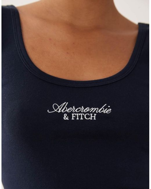 Abercrombie & Fitch Blue Embroidered Logo Scoop Neck Tank Top