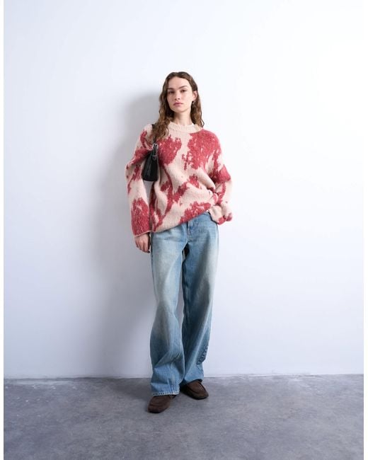 TOPSHOP Knitted Blurred Floral Jumper