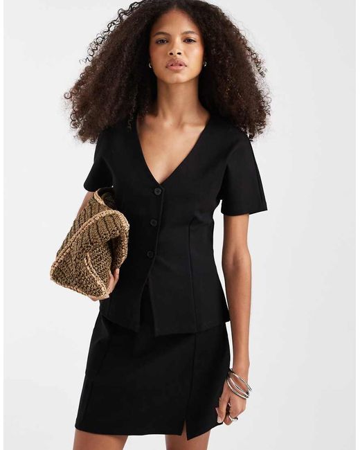 Pieces Black Short Sleeve Structured Jersey Vest