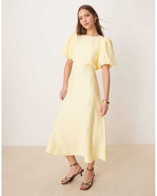 Nobody's Child Natural Zola Puff Sleeve Midi Dress