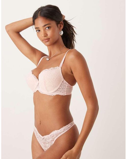 Boux Avenue Pink Billie Floral Lace Scallop Edge Thong