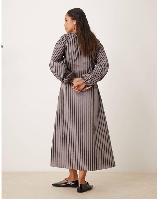 Glamorous Multicolor Tie Front Volume Sleeve Maxi Smock Dress