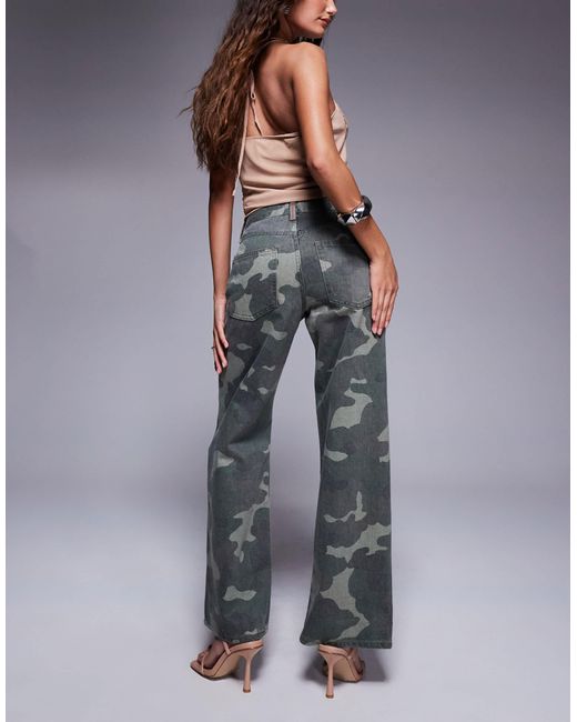 River Island Gray Camo Print Relaxed Straight Jean
